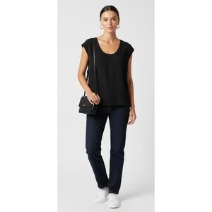 Moda International 100% Silk Top Womens M Black Scoop Neck Clean Girl Minimalist